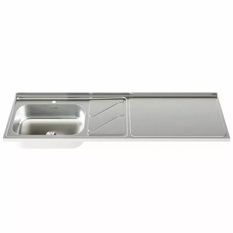 Mesón fluens en acero inoxidable 1.50m x 52cm Liso izquierdo Socoda Mesón fluens en acero inoxidable 1.50m x 52cm Liso izquierdo Socoda