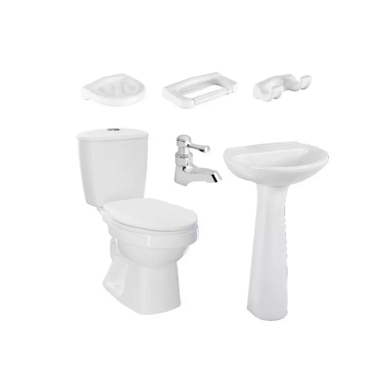 Combo Laguna Balta Blanco: sanitario, lavamanos con pedestal, grifería y accesorios Combo Laguna Balta Blanco: sanitario, lavamanos con pedestal, grifería y accesorios