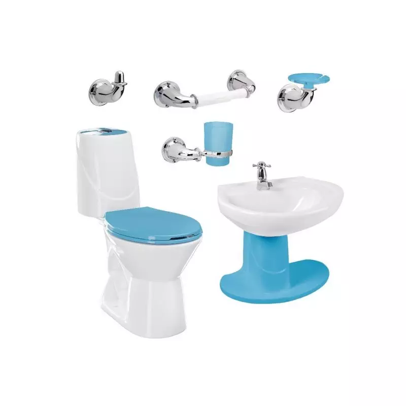 Combo Happy II Azul Marino: sanitario, lavamanos con semipedestal, grifería y accesorios Corona Combo Happy II Azul Marino: sanitario, lavamanos con semipedestal, grifería y accesorios Corona