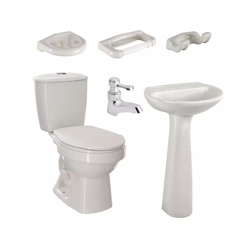 Combo Laguna Balta Bone: sanitario, lavamanos con pedestal, grifería y accesorios Corona Combo Laguna Balta Bone: sanitario, lavamanos con pedestal, grifería y accesorios Corona