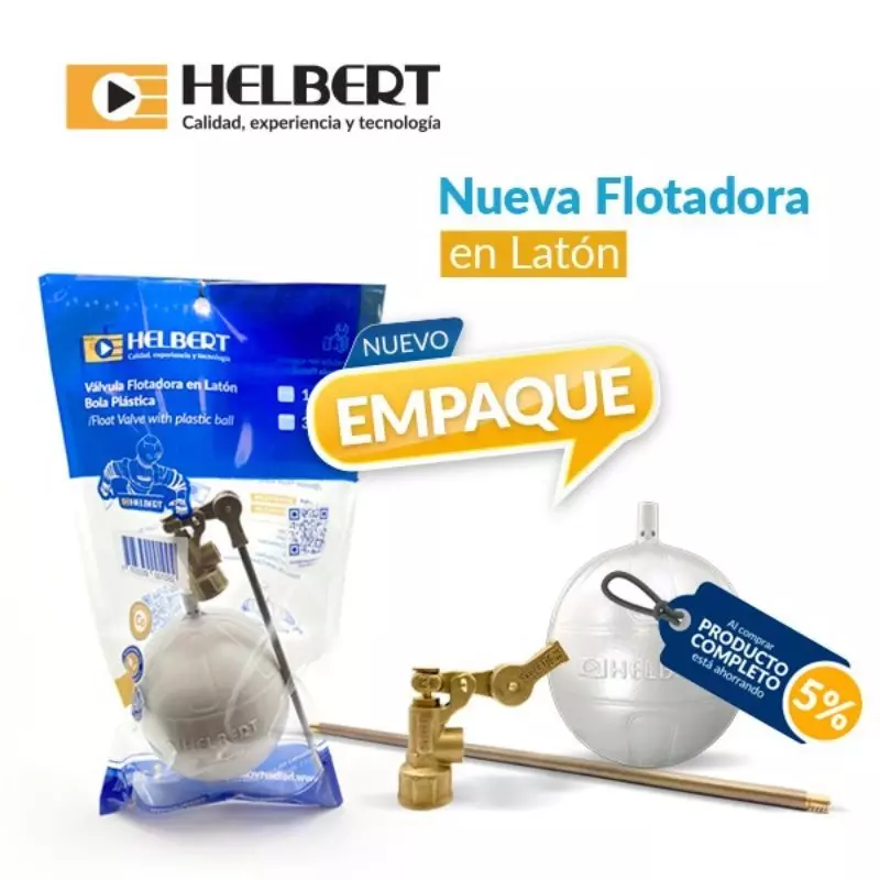 Flotadora Completa en Latón - Bola Plástica de 3/4" Helbert Flotadora Completa en Latón - Bola Plástica de 3/4" Helbert