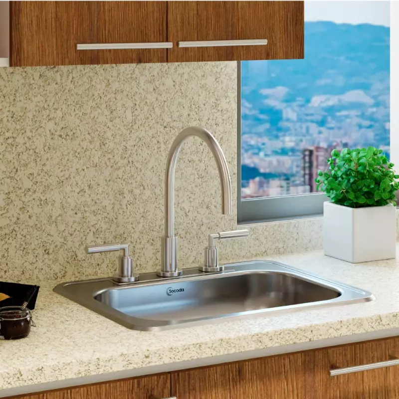 Lavaplatos sencillo acero inoxidable Vital Empotrar 53 x 43cm Mezclador Socoda Lavaplatos sencillo acero inoxidable Vital Empotrar 53 x 43cm Mezclador Socoda